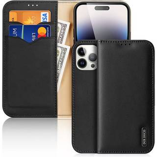 iPhone 15 Pro Max - DUX DUCIS Hivo ægte læder cover / pung - Sort