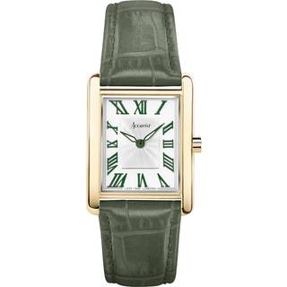 Accurist Women's Rectangle Green Leather Watch - Gold