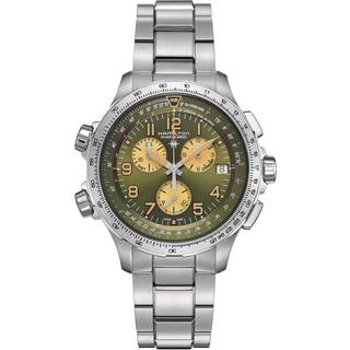 Hamilton Khaki Aviation X-Wind GMT Quartz Green Dial Leather Strap Men's Watch H77932560
