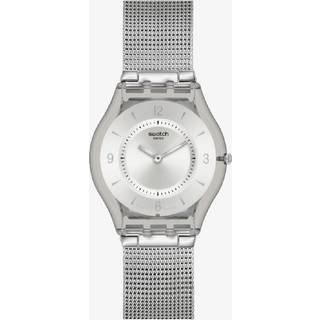 Swatch Metal Knit Quartz Silver Dial Silver Milanese Bracelet Ladies Watch SS08M100M