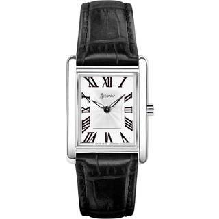 Accurist Women's Rectangle Black Leather Strap Watch - Silver