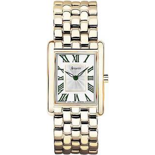 Accurist Women's Rectangle Green Numeral Gold Watch - Gold