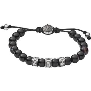 Diesel Stainless Steel and Black Line Agate Bead Men's Bracelet DX1101040