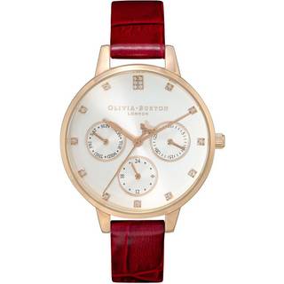 Olivia Burton T-Bar Bee Burgundy Chronograph Watch - Rose Gold - Red