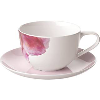 Villeroy & Boch Rose Garden Morgenmadskop Med Underkop / Rosa - Kaffekopper Porcelæn Hvid - 388348-388349