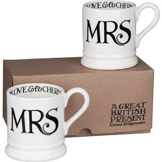 Emma Bridgewater Emma Bridgewater Set of 2 Cream Black Toast Mr & Mrs 1/2 Pint Mugs Boxed