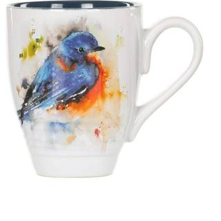 Dean Crouser Bluebird Watercolor Blue On White 16 Ounce Glossy Stenteware -krus med h?ndtag