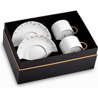 L'Objet Tea And Coffee - 'Mojave' tea cup & saucer, set of two in white & gold Porcelain