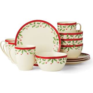 Lenox 894585 Holiday 12-Piece Dessert Set Red & Green 12 Count Christmas Thorware Hosting
