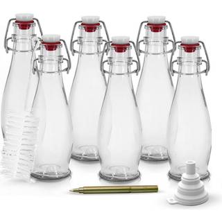 Nevlers sæt af 6 | 8,5 oz. Glasflaske sæt med swing -topstoppere og inkluderer flaskebørste tragt og guldglasmarkør | Swing Top Glassflasker | Kl
