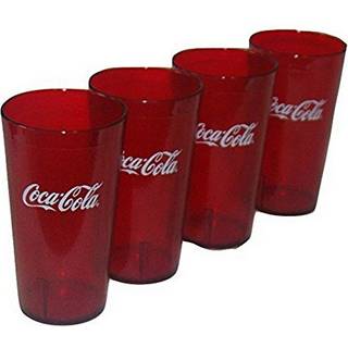 Carlisle Coca-Cola Rubinrød 473 ml tumblerkopper – Sæt af 4, BPA-fri, stablerbare akrylkopper med hvid Coca-Cola-logo
