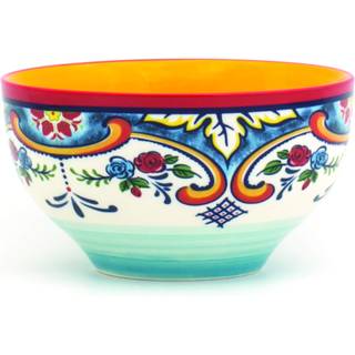 Euro Ceramica Zanzibar Collection Vibrant 5.6 """" Keramiska spannmål/soppskålar Uppsättning av 4 spanska blommig design Multicolor