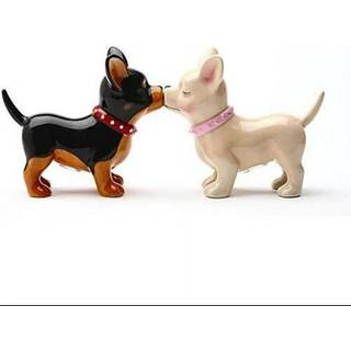 Pacific Trading Kysende chihuahuaer salt- og peberbøsse-sæt - Pucker Up Pups, fødevaresikre keramiske samlerobjekter