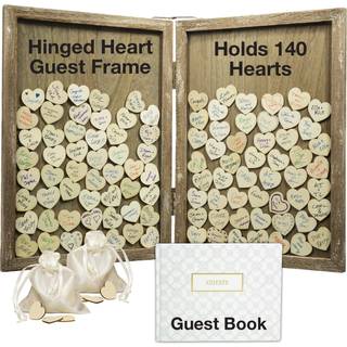 Bryllup Guest Drop Top Frame Wedding Guest Book Alternativ med 140 tomme træhjerter En traditionel gæstebog billedramme. Hængslet for let bordpla