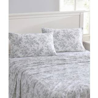 Laura Ashley - Twin Sheet Set Cotton Flannel Bedding b?rstet for ekstra bl?dhed og komfort (Vanessa Gray Twin)