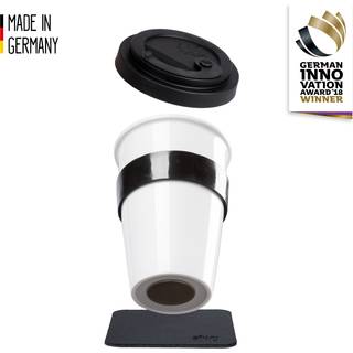 Magnetisk kaffe-/tekop i porcelæn Silwy Porcelain To-Go, hvid/sort, 35 cl / 350 ml + magnetisk glasunderlag + låg