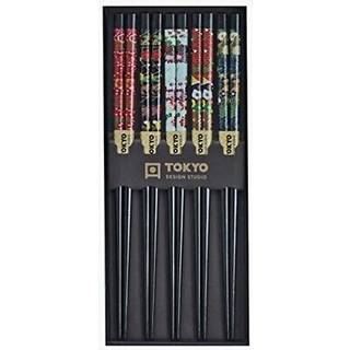 Tokyo Design Studio Spisepinde 5-pak Black Flower - Spisepinde Træ Sort - 17915