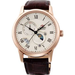 Orient Sun & Moon Ex-Display Champagne Dial Brown Leather Strap Men's Watch RA-AK0007S10B-EX