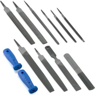 Neiko 00109a metalfil og Rasp Set | 12 stykke 10 8 og 6 tommer ekstra slank flad halvm?lle og runde filer Set | Non Slip PVC Handle Wood File | V