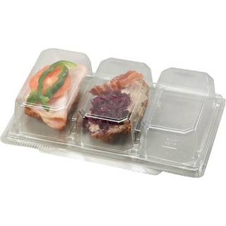 Smørrebrødsbakke 3 rum klar, 176 stk Flad bund, 298x160x46mm APET