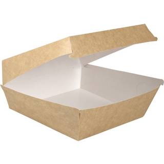 Burgerboks, 19x19x8,2cm, 235 g/m2, brun, med hængslet låg, kraft 300stk
