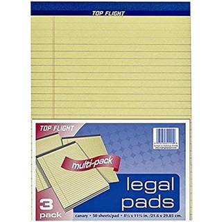 Top Flight Legal Pad 8,5 x 11,75 inches 0,375 tommer regel kanarie 50 ark pr. Pad 3 puder pr. Pakke (4513108)