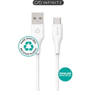 eSTUFF INFINITE USB-C Kabel 60W 2 m - 100% Genbrugsplastik - Hvid