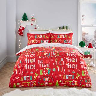 Fusion Fusion Red Santa's Little Helper Christmas Duvet Cover and Pillowcase Set