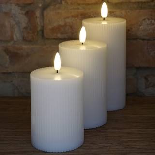 Dacore LED Bloklys m. Riller Ø7,5 cm. - 3 stk + Fjernbetjening - Hvid