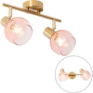 Art Deco spotlight guld med pink glas 2-lys - Vidro