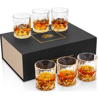 Kanars whisky briller s?t af 6 med elegant gave?ske 10 oz premium gammeldags krystalglas tumbler til spiritus scotch cocktail eller bourbon drikk