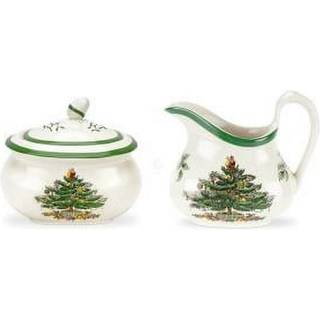 Spode Christmas Tree Sugar & Creamer Set - 16oz sukkersk?l med l?g og 8 oz cremer - Fin fajance ferie te & kaffe servering s?t - opvaskemaskine s