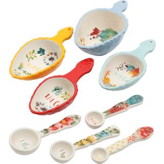 Pioneer Woman Willow 8 stykker m?ling af scoops og m?le skeer keramiske blomster