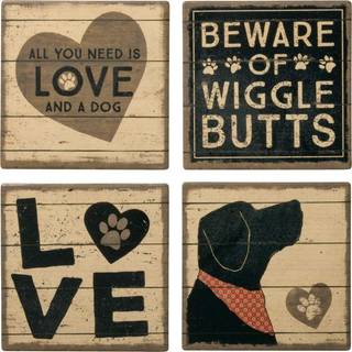 Primitiver af Kathy 39365 StoneWare Coasters Love and a Dog
