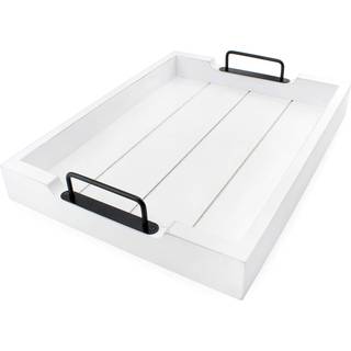 Auldhome rustik tr? serveringsbakke (hvid); Tr? bondeg?rd Shiplap Dekorativ osmannisk bakke med black metal -h?ndtag 16,75 x 12,75 tommer