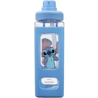 Bioworld Lilo & Stitch Winking Paracters 24 Oz Blue Square Plastic Water Bottle