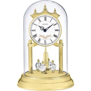 Bulova B8821 Heather Gold mantelur - Westminster-klang, 9 tommer glaskuppel, krystalpendel, Natstilhed 23:00-05:00