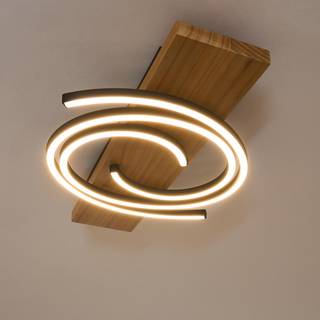 LED-loftslampe Rifia, brun, længde 50 cm, træ