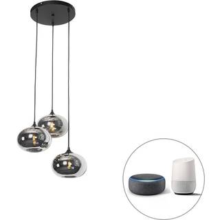Smart pendellampe sort med røgglas inkl. 3 Wifi P45 - Busa