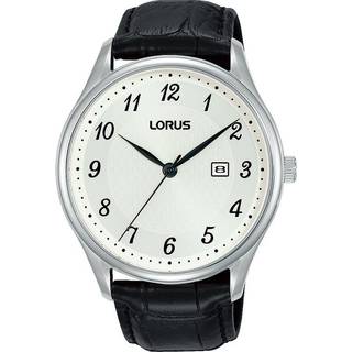 Lorus Classic Date Men's Watch with White Sunray Dial and Black Leather Strap RH913PX9 (42.2mm)