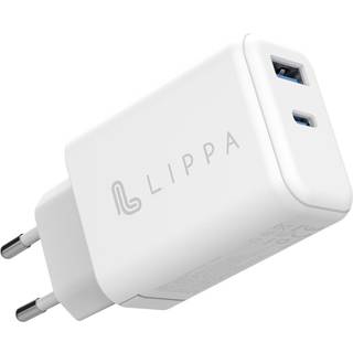 Lippa PD 65W Vægoplader GaN m. 1 x USB-C & 1 x USB-A - Hvid
