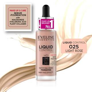Eveline Cosmetics Liquid Control Flydende foundation Med pipette Skygge 025 Light Rose 32 ml - 32 ml