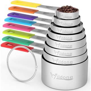 Wildone 8-delt målingskopper sætter rustfrit stål hekke målekopper perfekt til tørre og flydende ingredienser opvaskemaskine sikkert
