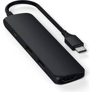 Satechi Slim USB-C MultiPort-adapter med 4K HDMI-videooutput og 2 USB 3.0-porte - Sort