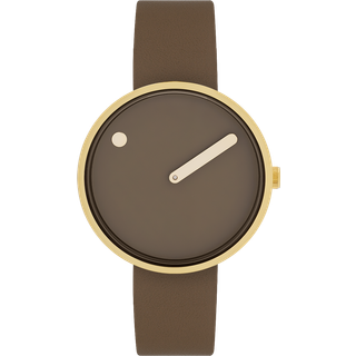 Picto - Brun skive med Cedar Brown læderrem og gulddublé - 34 mm