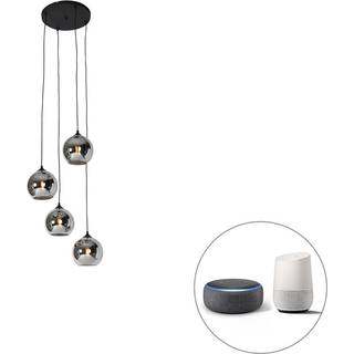 Smart pendellampe sort med røgglas inkl. 4 Wifi A60 - Wallace