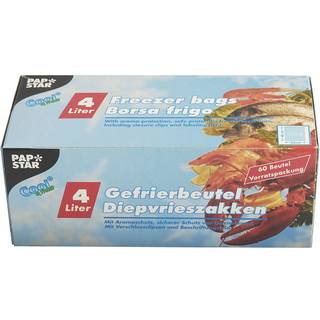 60 stk. Fryseposer med lukkeclips og tekstfelt 4 L Klar 25x40 cm - Displayæske med kliklåg