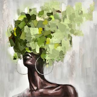 Håndlavet Maleri - Wooden Hair Green -  Str: 100 x 100 Cm