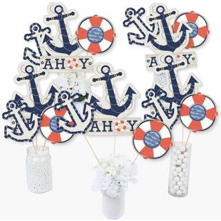 Stor prik af lykke Ahoy - Nautical - Baby Shower eller f?dselsdagsfest midtpunkt Sticks - Table Toppers - S?t p? 15