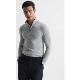 Reiss Reiss Soft Grey Mouline Blackhall Merino Wool Half-Zip Jumper